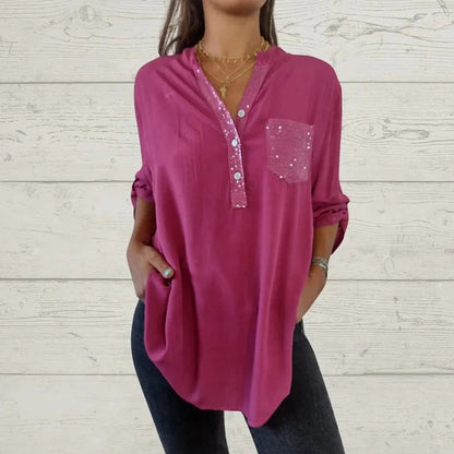 🔥Nouveauté - 49% de réduction🔥Chemise femme avec imprimé sequins et décolleté en V