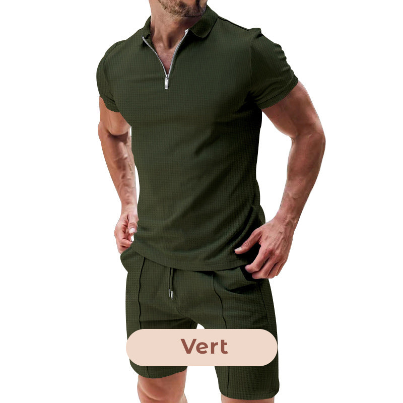 Ensemble deux pièces pour hommes: décontracté à fermeture éclair d'été + short