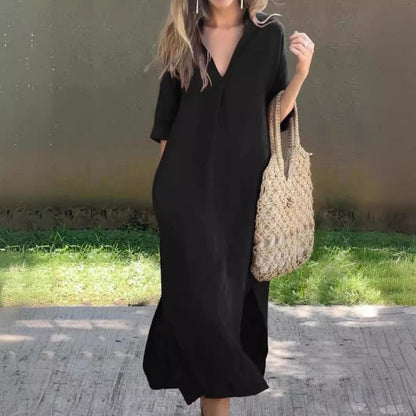 ✨Livraison gratuite sur toutes les commandes✨Robe fendue élégante à col en V
