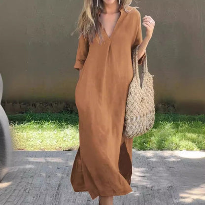 ✨Livraison gratuite sur toutes les commandes✨Robe fendue élégante à col en V