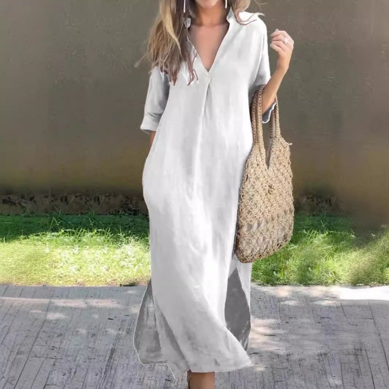 ✨Livraison gratuite sur toutes les commandes✨Robe fendue élégante à col en V