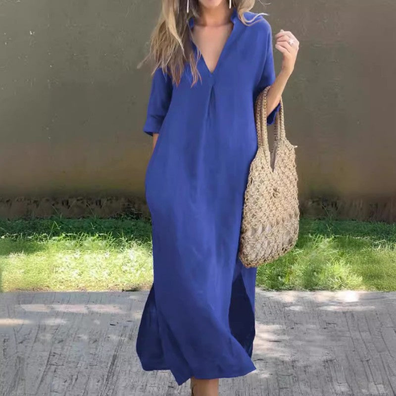 ✨Livraison gratuite sur toutes les commandes✨Robe fendue élégante à col en V