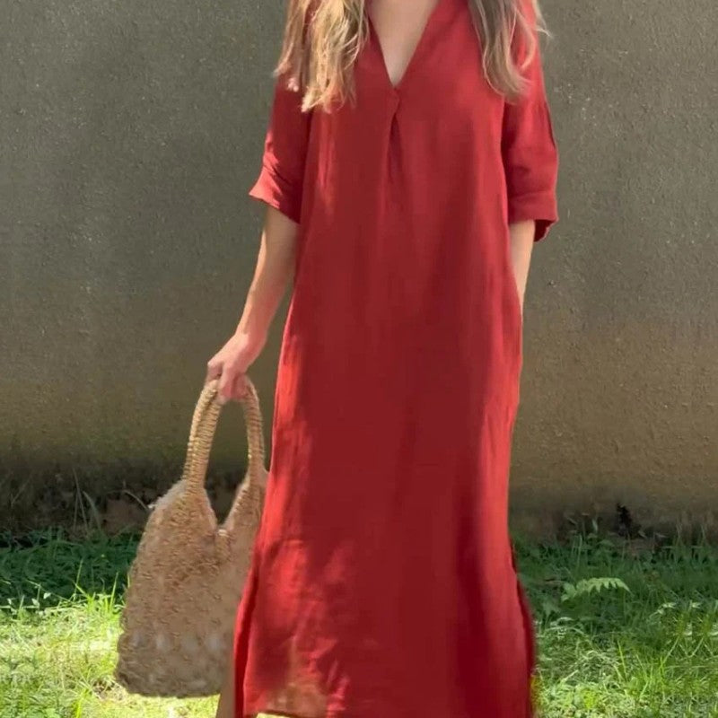 ✨Livraison gratuite sur toutes les commandes✨Robe fendue élégante à col en V
