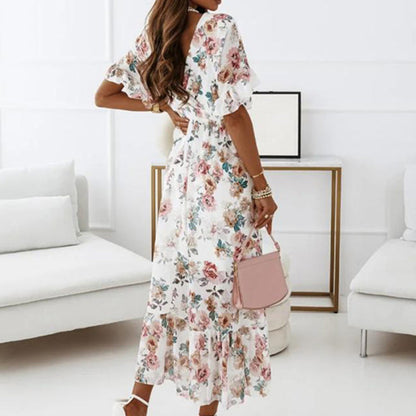Nouveau style -Robe élégante décontractée à col en V et à motif floral