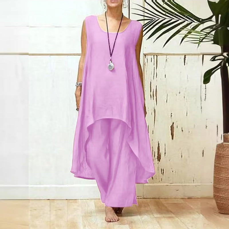 💞Vente chaude💞Ensemble deux pièces femme élégant grande taille en coton et lin