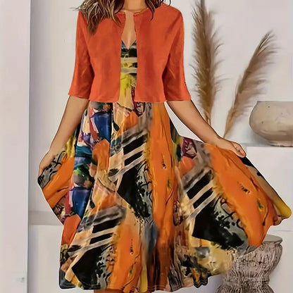 👗 50% DE RÉDUCTION! 🌿 Robe Deux Pièces Élégante & Fine pour Femmes – Haut & Jupe Coordonnés, Coupe Minceur & Look Chic ✨