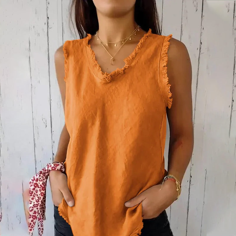 Gilet en col unique dans les tissus en coton et en lin