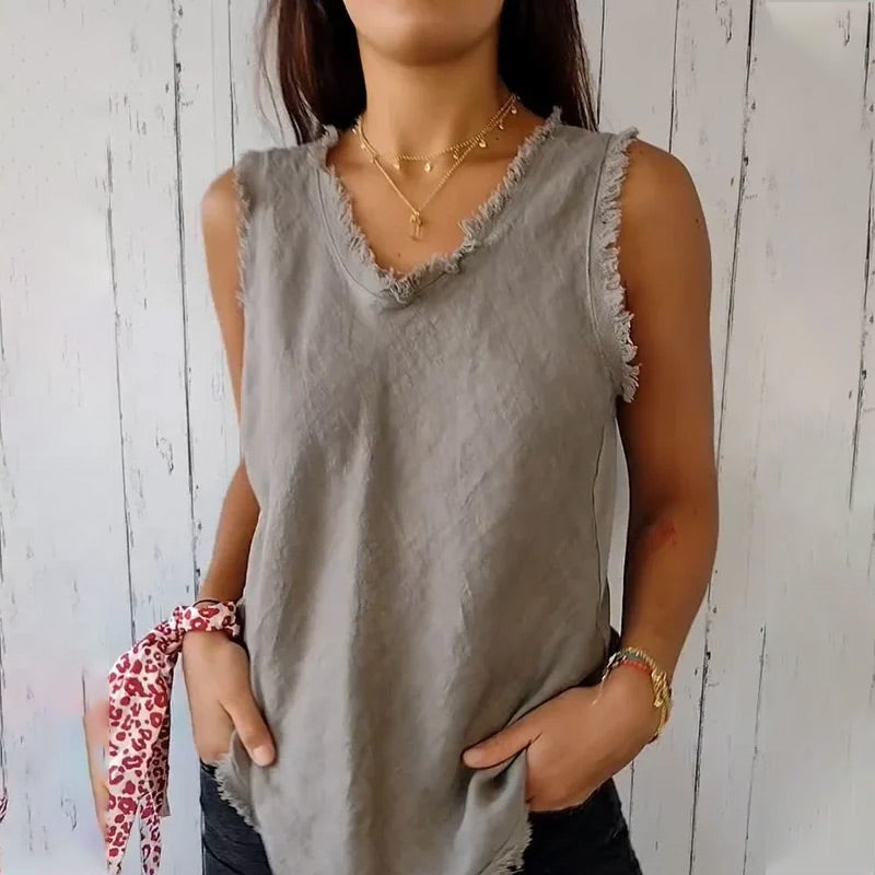 Gilet en col unique dans les tissus en coton et en lin