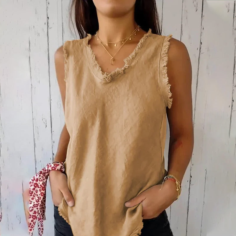 Gilet en col unique dans les tissus en coton et en lin