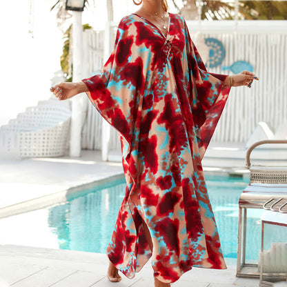 Couverture de maillot de bain long à col en v occasionnel