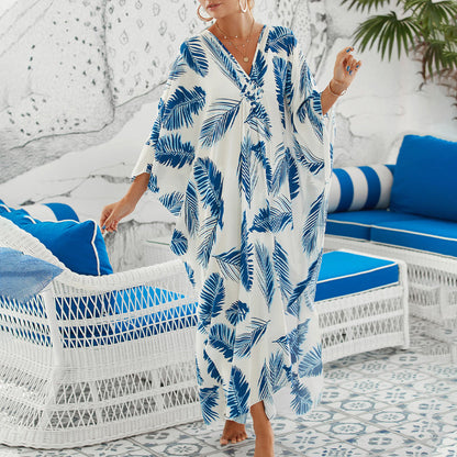 Couverture de maillot de bain long à col en v occasionnel