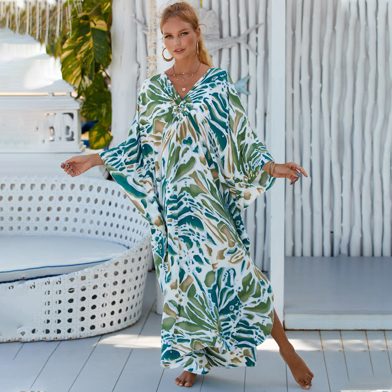 Couverture de maillot de bain long à col en v occasionnel