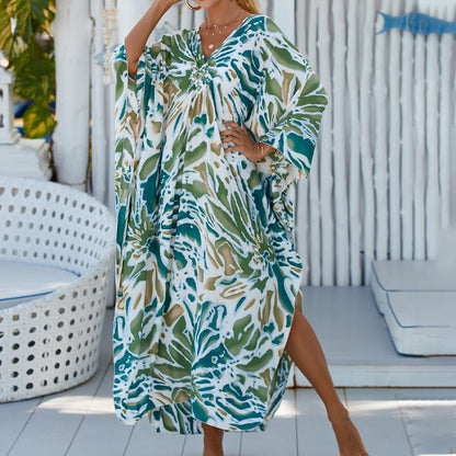 Couverture de maillot de bain long à col en v occasionnel