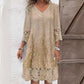 Robe élégante en dentelle à manches mi-longues et col en V pour femmes