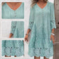 Robe élégante en dentelle à manches mi-longues et col en V pour femmes