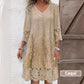 Robe élégante en dentelle à manches mi-longues et col en V pour femmes