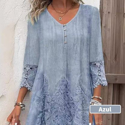 Robe élégante en dentelle à manches mi-longues et col en V pour femmes