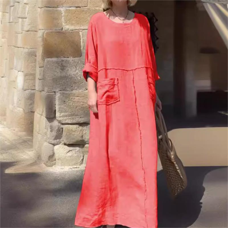 Robe à col rond de couleur unie respirante et décontractée