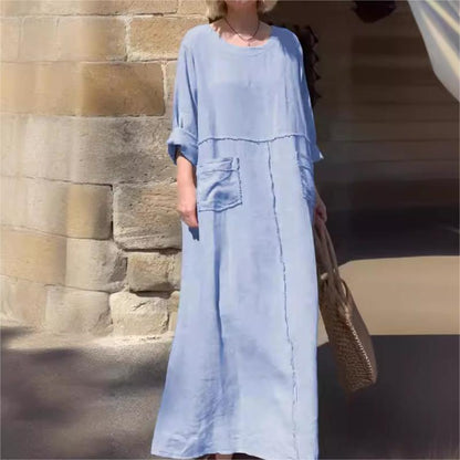 Robe à col rond de couleur unie respirante et décontractée