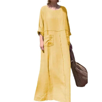 Robe à col rond de couleur unie respirante et décontractée