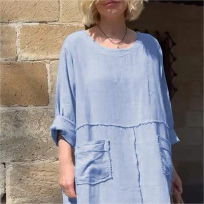Robe à col rond de couleur unie respirante et décontractée