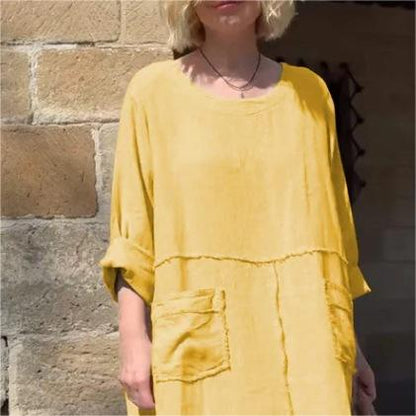 Robe à col rond de couleur unie respirante et décontractée