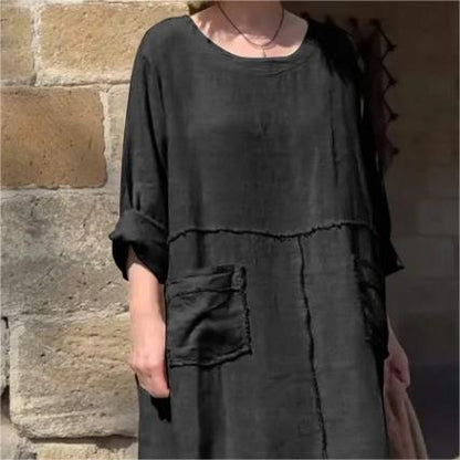 Robe à col rond de couleur unie respirante et décontractée