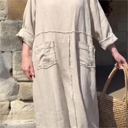 Robe à col rond de couleur unie respirante et décontractée