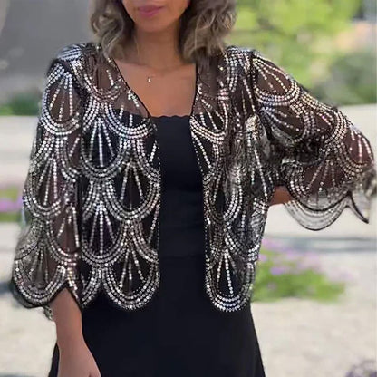 Châle élégant à paillettes et perles pour femmes🌸
