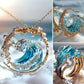 🌊Danseuse à la pointe de la vague--Ensemble collier-bague-boucles d'oreilles bleu élégant