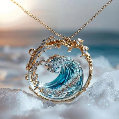 🌊Danseuse à la pointe de la vague--Ensemble collier-bague-boucles d'oreilles bleu élégant