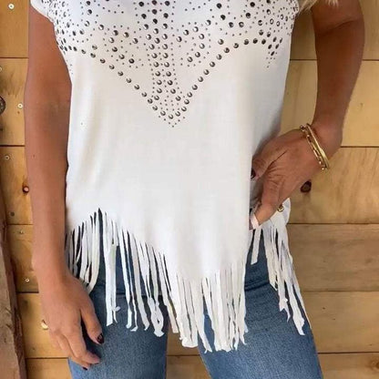 🔥Top pour femmes avec franges et encolure ronde