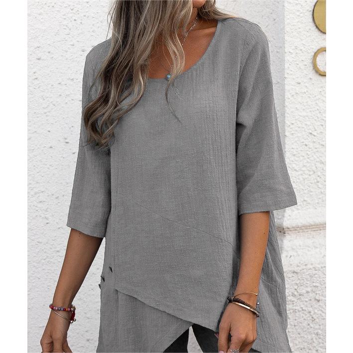 🌿🥰Top loose respirant avec col rond et ourlet irrégulier