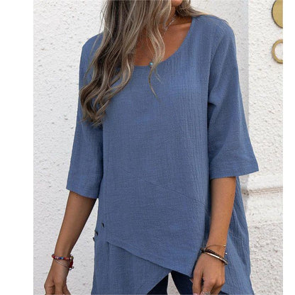🌿🥰Top loose respirant avec col rond et ourlet irrégulier