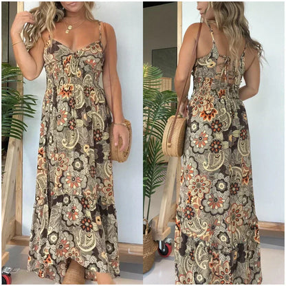 💕Offre à durée limitée 50 % de réduction💕Robe longue sexy à bretelles spaghetti et imprimé floral pour femme