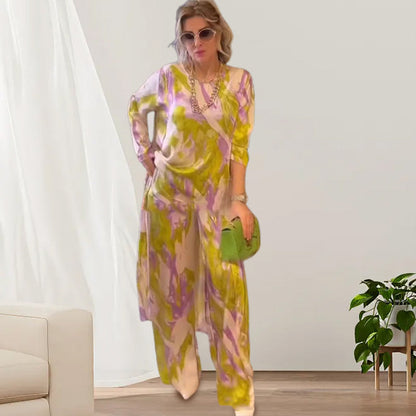 🦋VENTE CHAUDE 50 % DE RÉDUCTION💖Ensemble 2 pièces avec haut et pantalon ample imprimés avec ourlet long dans le dos