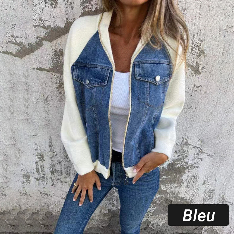 🔥Veste en denim à fermeture éclair pour femme