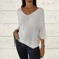 Top en tricot à manches chauve-souris, couleur unie et décolleté en V pour femme