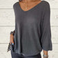 Top en tricot à manches chauve-souris, couleur unie et décolleté en V pour femme