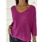 Top en tricot à manches chauve-souris, couleur unie et décolleté en V pour femme