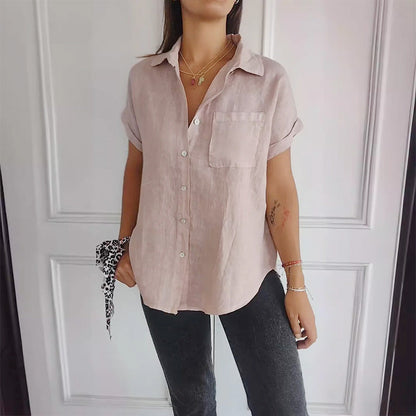 💥Chemise unicolore décontractée pour femmes, coupe ample et revers