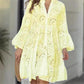 Robe Ample à Encolure en V et Découpes Ajourées en Couleur Unie