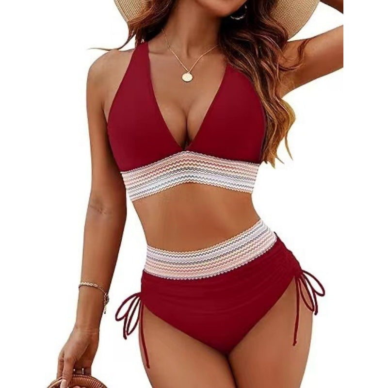 🔥55% de réduction ! 🩱 Bikini taille haute avec contrôle ventre & patchwork coloré – 6 couleurs, ajustable et ultra flatteur 💕