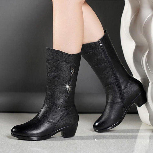 Bottes noires décontractées à la mode en cuir PU pour femmes