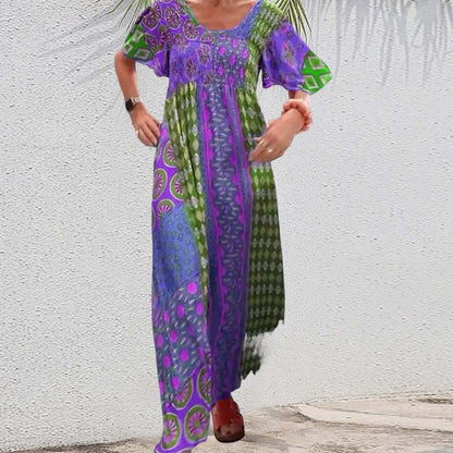 Femme Patchwork Bohème Robe longue couleur