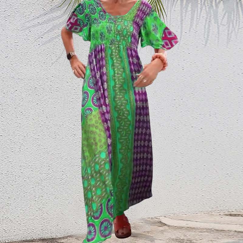 Femme Patchwork Bohème Robe longue couleur