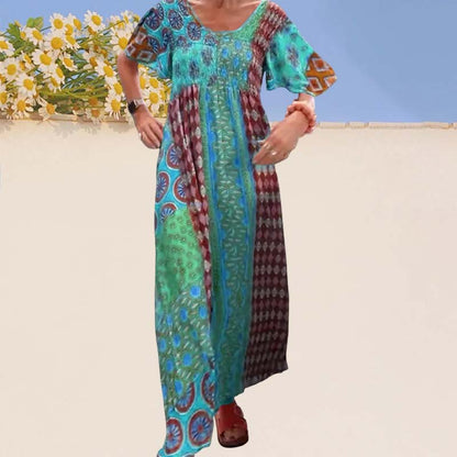 Femme Patchwork Bohème Robe longue couleur