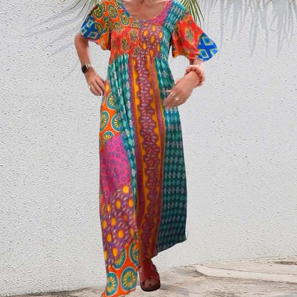 Femme Patchwork Bohème Robe longue couleur