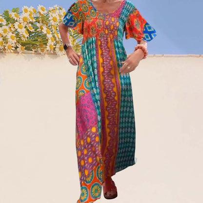 Femme Patchwork Bohème Robe longue couleur