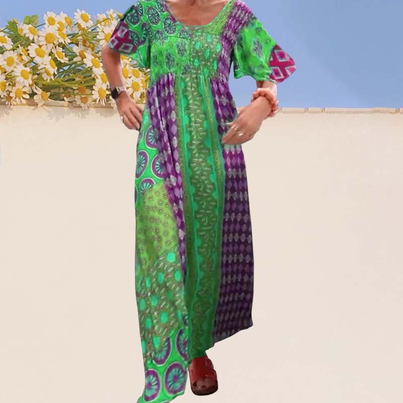 Femme Patchwork Bohème Robe longue couleur